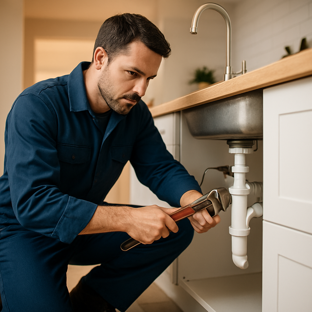 Professional plumber at work